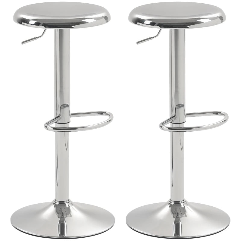 Steel Bar Stools Set of 2, Adjustable Counter Height Round Breakfast Barstools, Industrial Swivel Bar Chairs, Silver