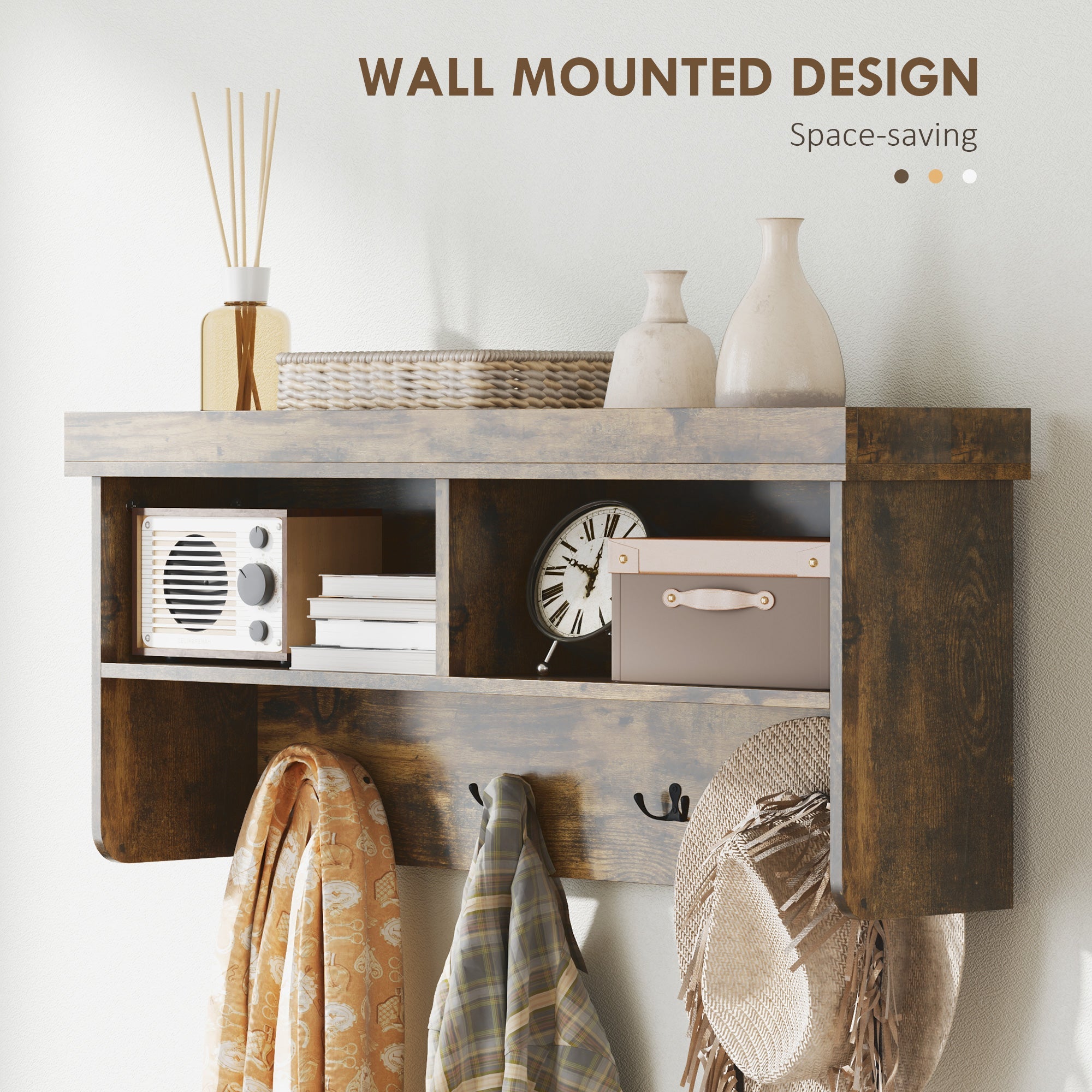 HOMCOM Coat Rack Shoe Bench Set, Entryway Shoe Bench with 8 Storage Cubbies, 4 Hooks for Hallway, Living Room, Rustic Brown 