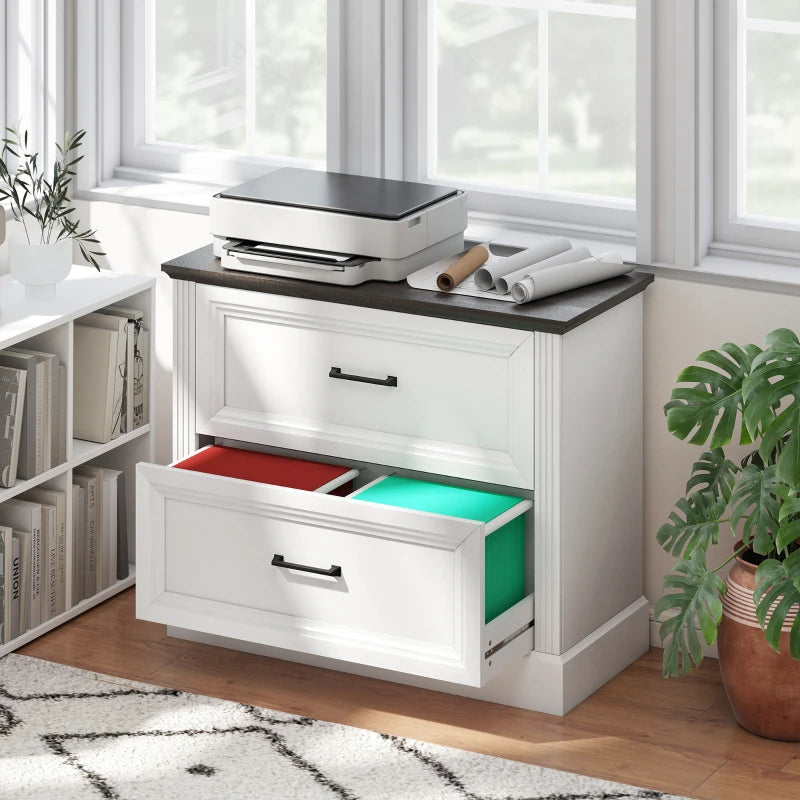 Lateral Filing Cabinet, Farmhouse File Cabinet with 2 Silent Drawers for Letter/A4/Legal Size Files, White