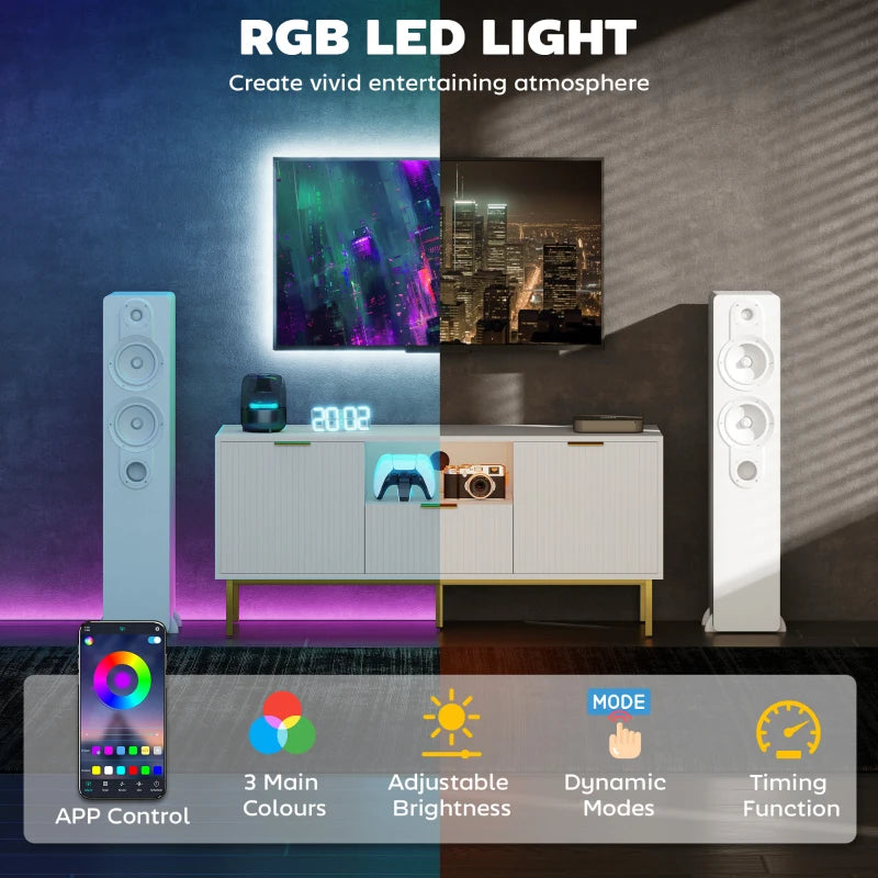 Modern TV Console for TVs up to 50 Inch, Entertainment Center with Smart RGB LED Lights and Soft Close Doors, White
