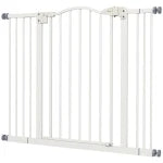 Extra Tall Dog Gate with Door, Pressure Fit, Auto Close, Double Locking for Doorways Hallways Stairs, 29"-34", White