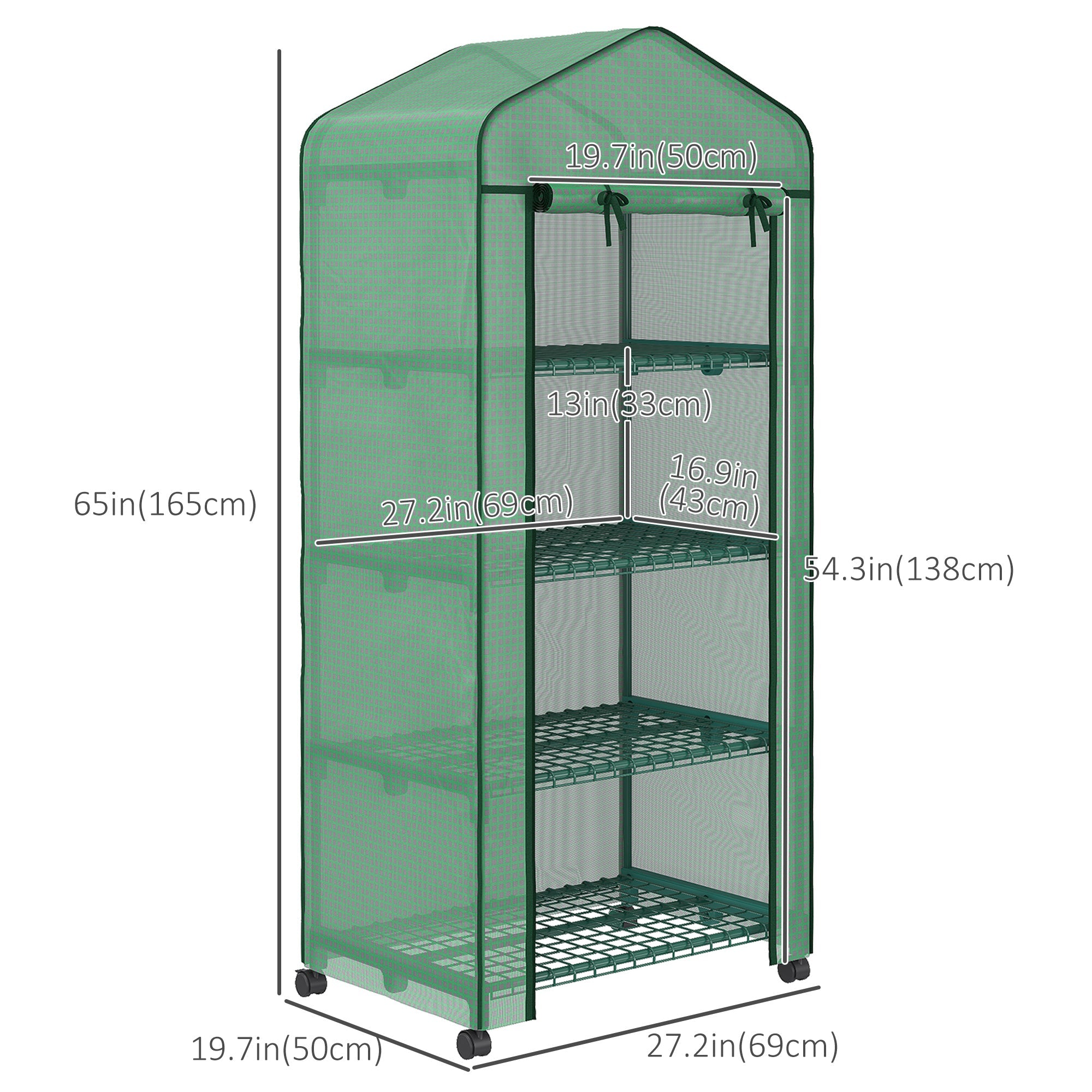 Outsunny Portable Grow Nursery: 4 Tier Shelves PE Cover Outdoor Garden Plant Flower House, Green 