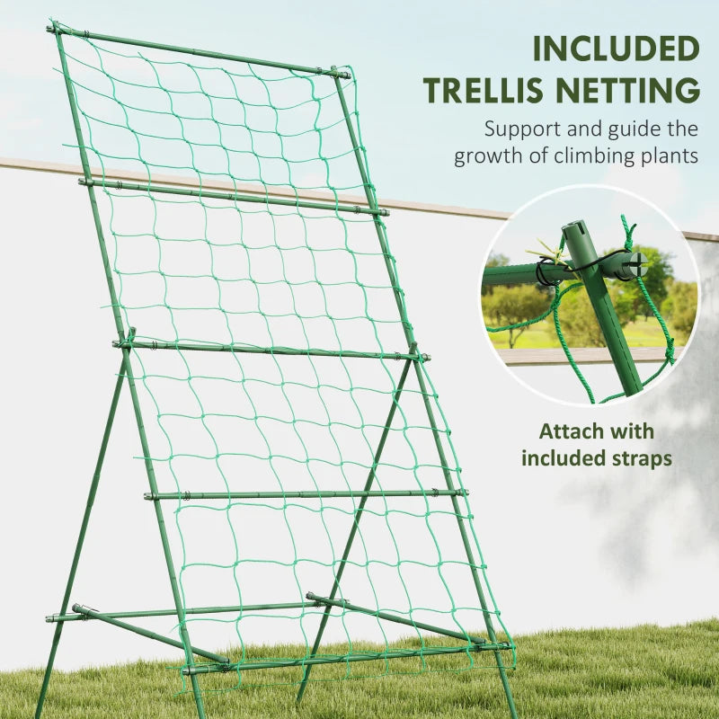 Cucumber Trellis for Climbing Plants, Adjustable A-Frame Garden Trellis with Climbing Net, 20 Metal Clips, 4 Net Straps