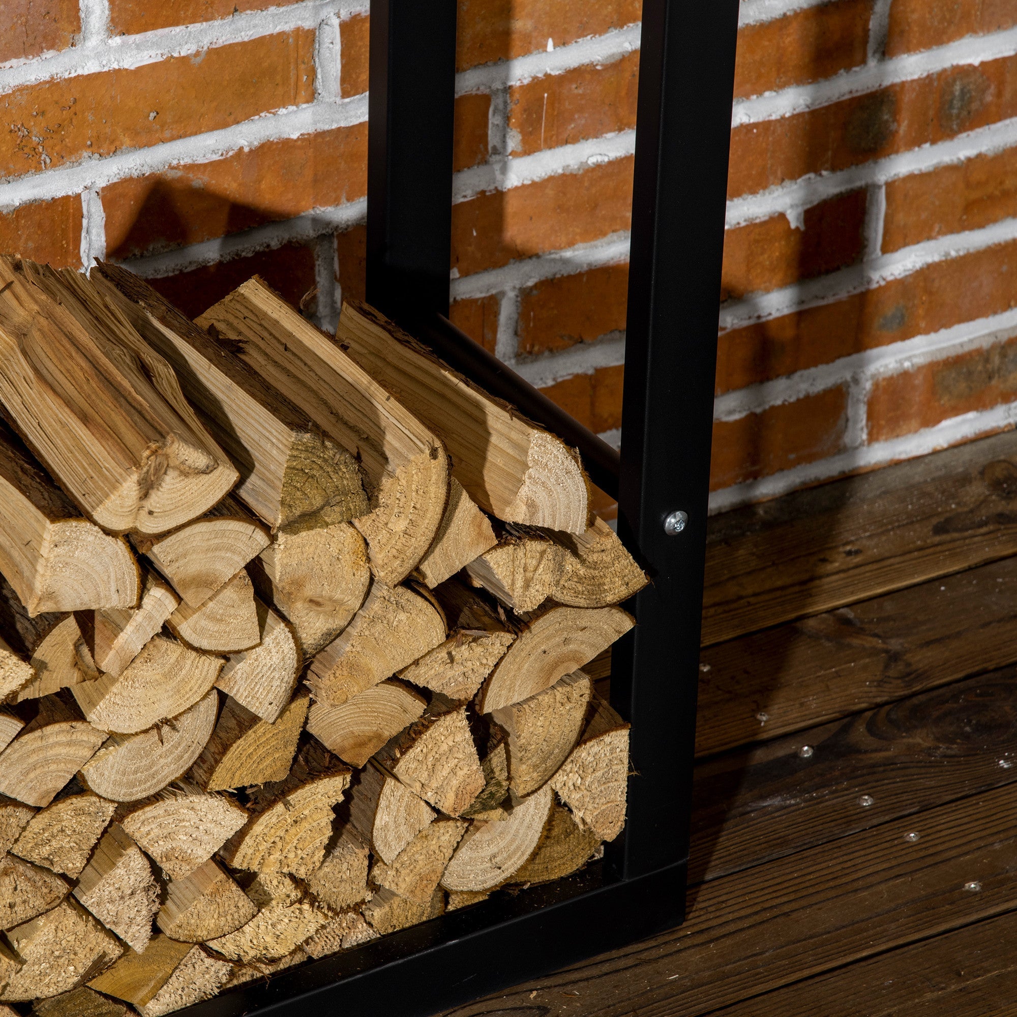 HOMCOM Firewood Rack Log Holder Fireplace Storage Rack with Handles and 220 lbs. Weight Capacity, 23.6" x 9.8" x 59.1", Black 