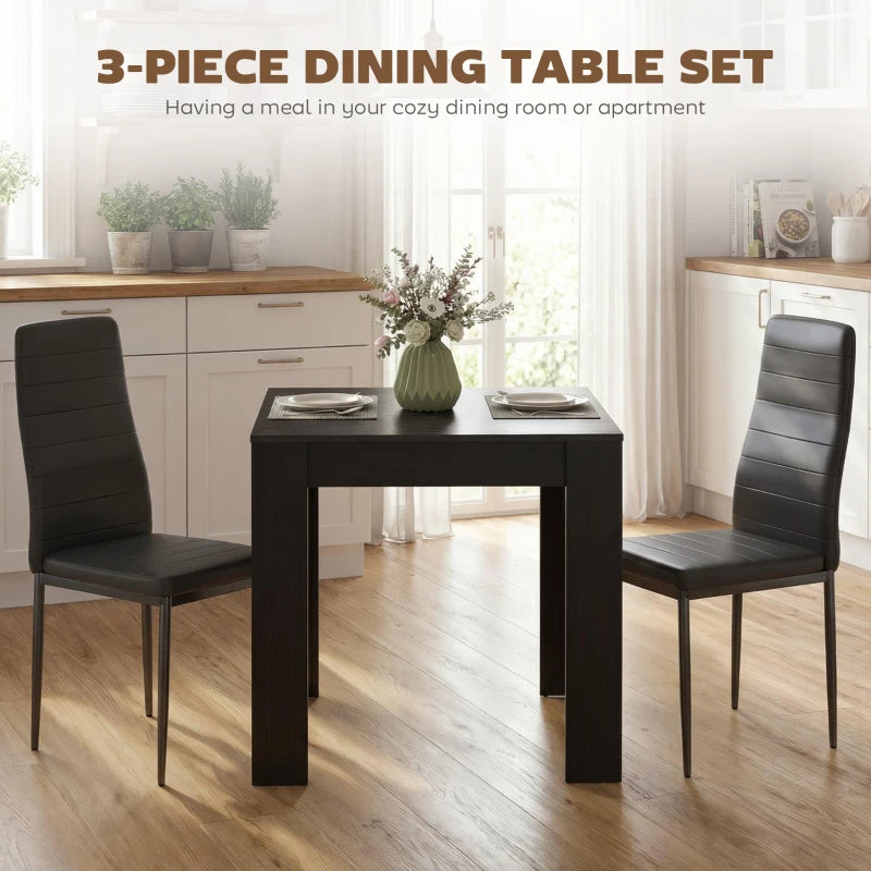 Dining Table Set for 2, Square Kitchen Table and Chairs, Dining Room Table and PU Leather Upholstered Chairs, Black