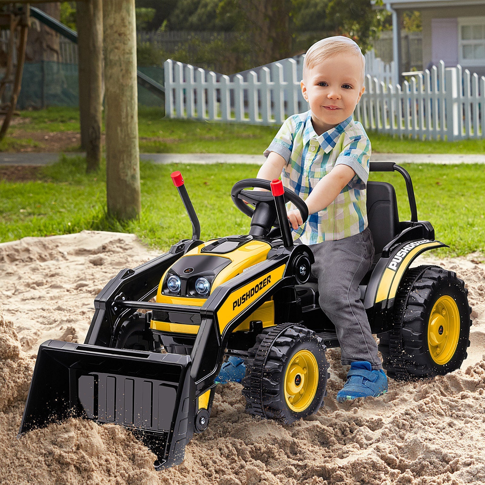 Aosom 6V Kids Digger Ride On Excavator Battery Powered Construction Tractor Music Headlight Yellow 