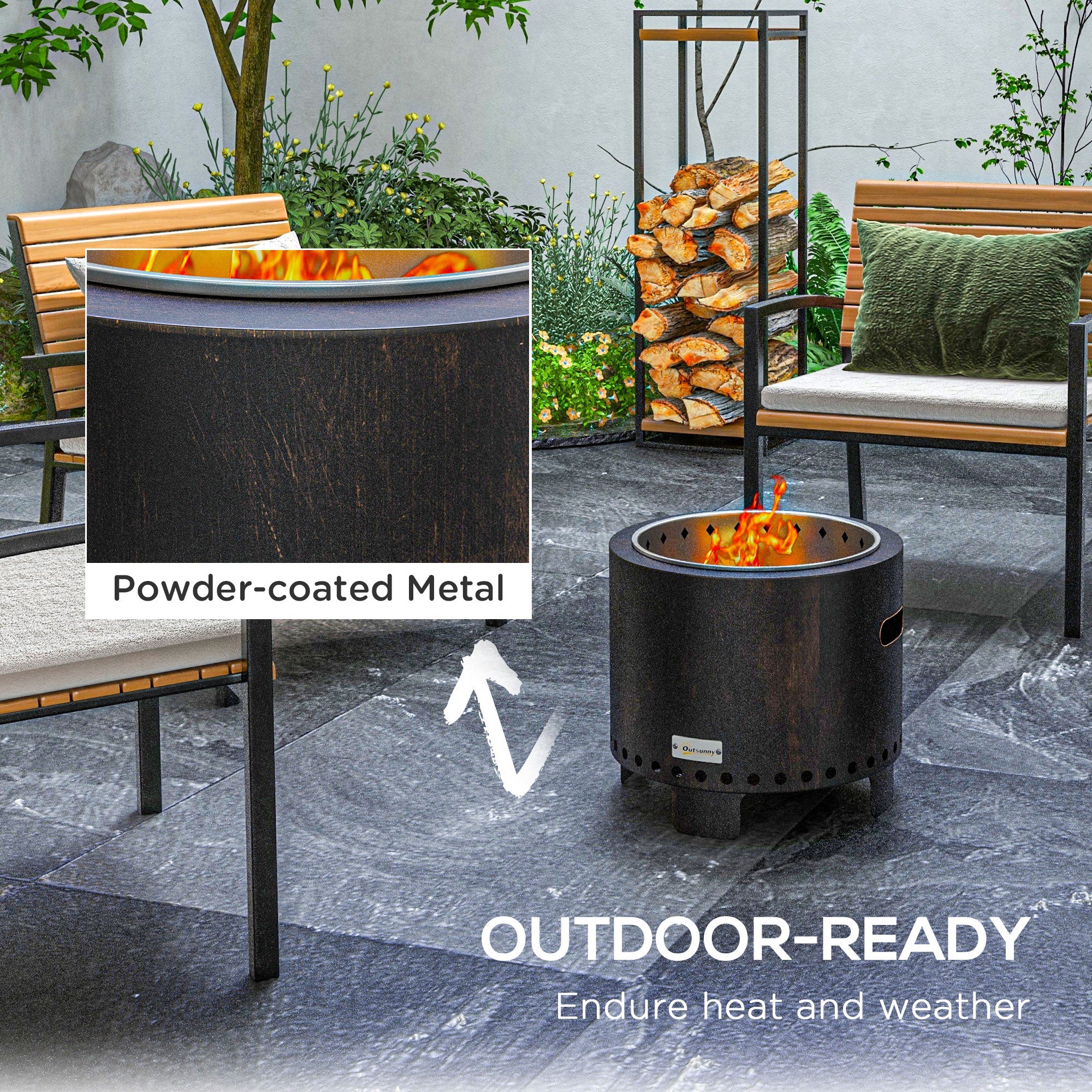 Outsunny Metal Wood-burning Smokeless Fire Pit, Black 