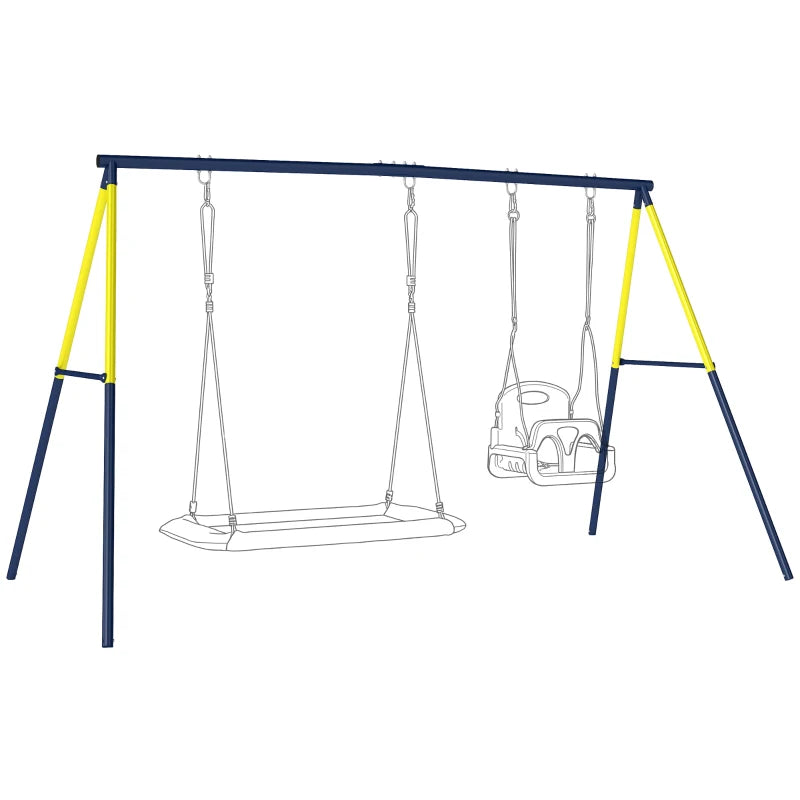 Qaba Kids Swing Set, Heavy Duty Metal 2 Seat Swing Stand Set with Ground Stakes, Supports 150 , Indoor Outdoor, Blue