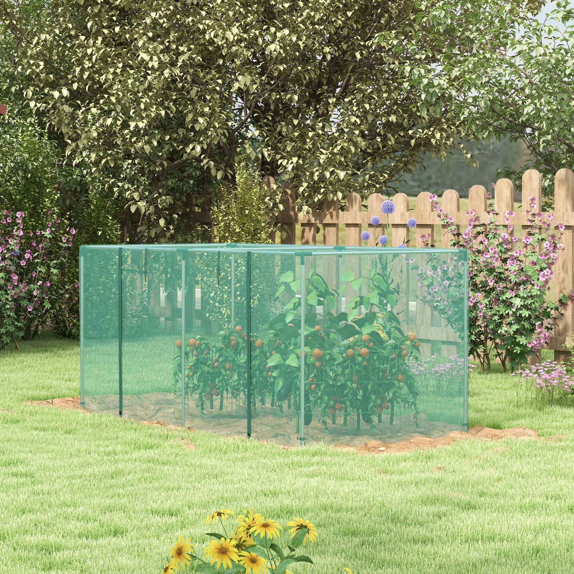 Outsunny Plant Protection Tent Galvanized Steel Crop Cage with Zippered Door 8'x4' Green for Outdoor Gardening 