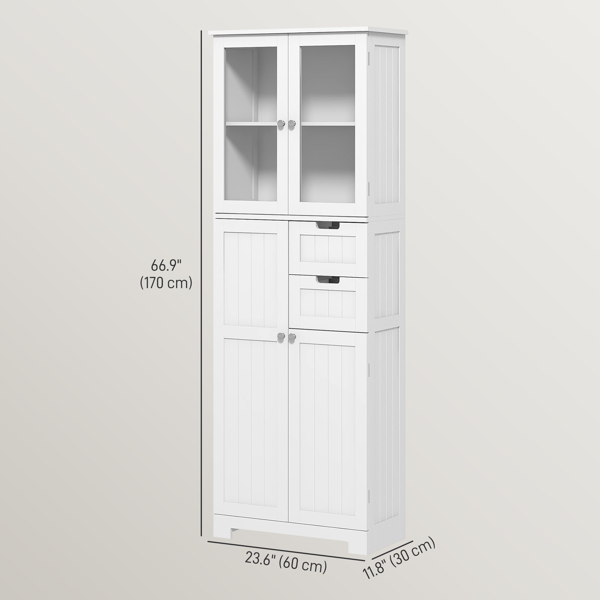 HOMCOM Tall Bathroom Storage Cabinet, Floor Bathroom Cabinet with Adjustable Shelves, for Kitchen, Living Room, White 
