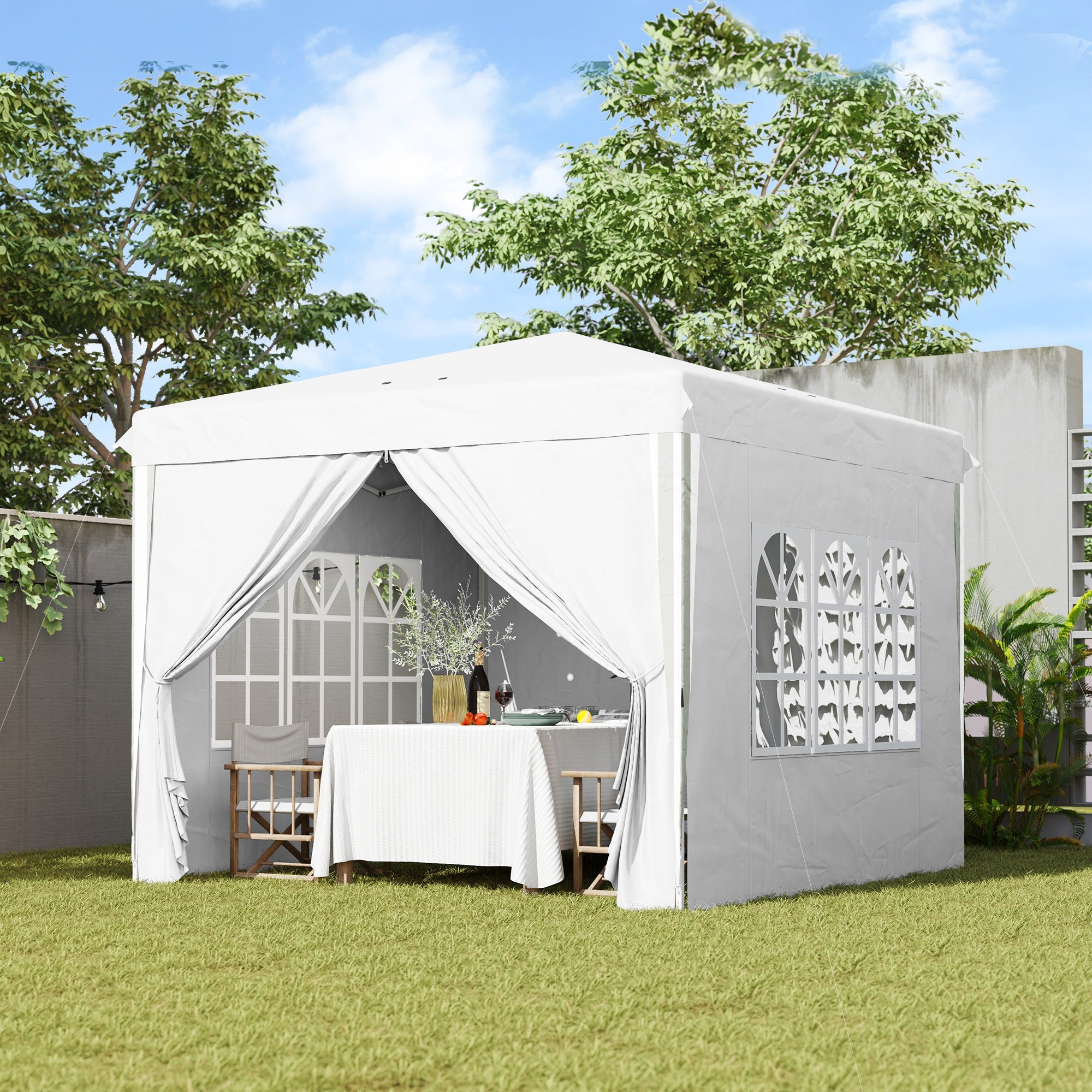 Outsunny 10' x 10' Pop-Up Canopy Tent with Sidewalls, Height-Adjustable, Carry Bag Included, for Outdoor, Garden, Patio, White 