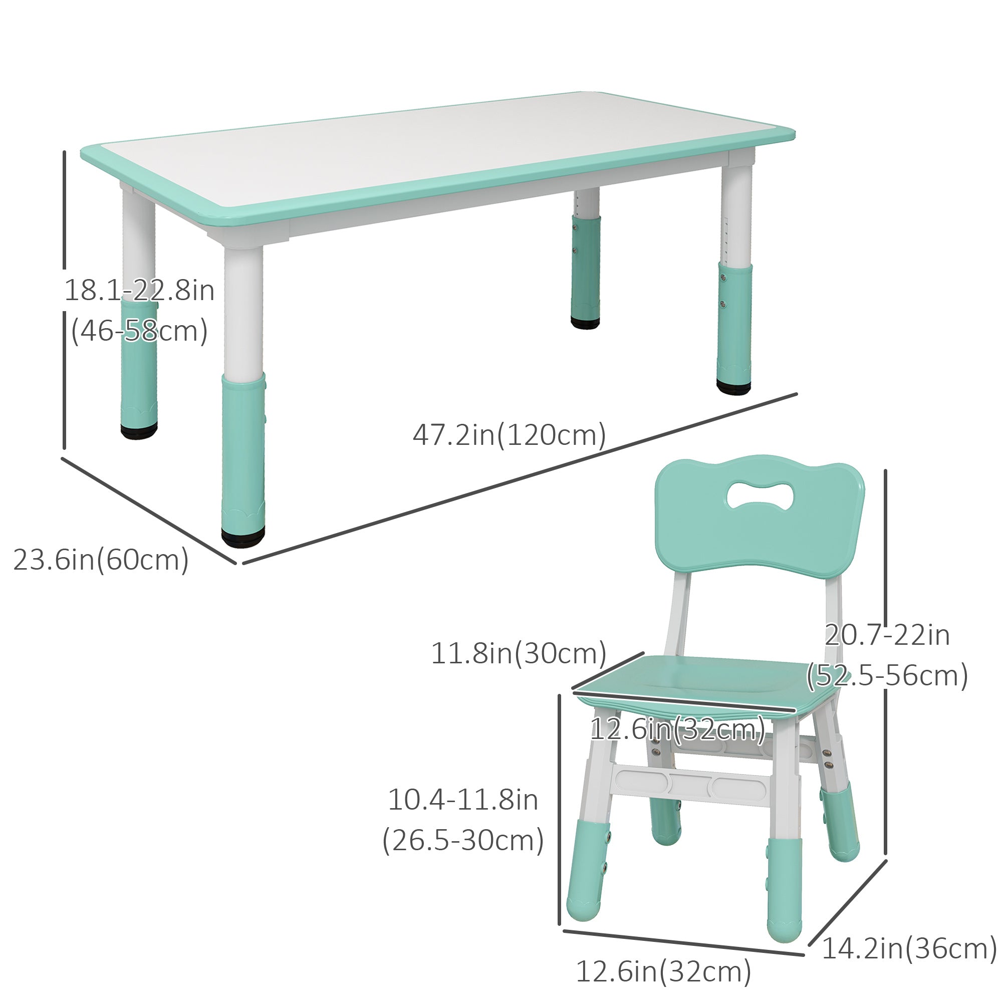 Qaba Kids Table & 4 Chair Set: Adjustable Height, Durable, Easy Clean for Toddlers in Green 