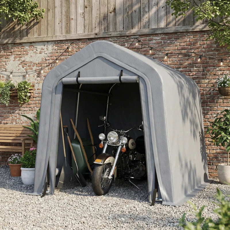 8' x 6' Carport with Sidewalls and Roll-up Door, Outdoor Storage Shelter for Motorcycle and Car, Dark Grey