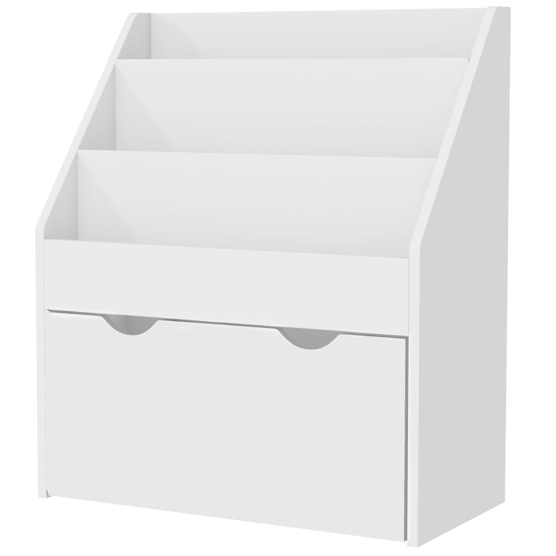 Qaba Kids Bookshelf with 3 Tier Display Shelves, Drawer for Nursery, White