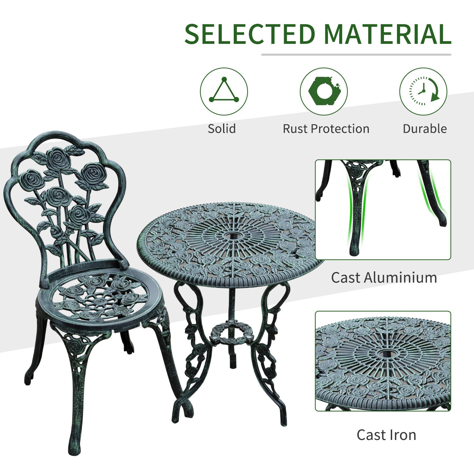 Outsunny 3 Pieces Antique Style Patio Bistro Table Chair Set Outdoor Garden Furniture Indoor Tea Table w/ Umbrella Hole and Chair Set| Aosom Canada 