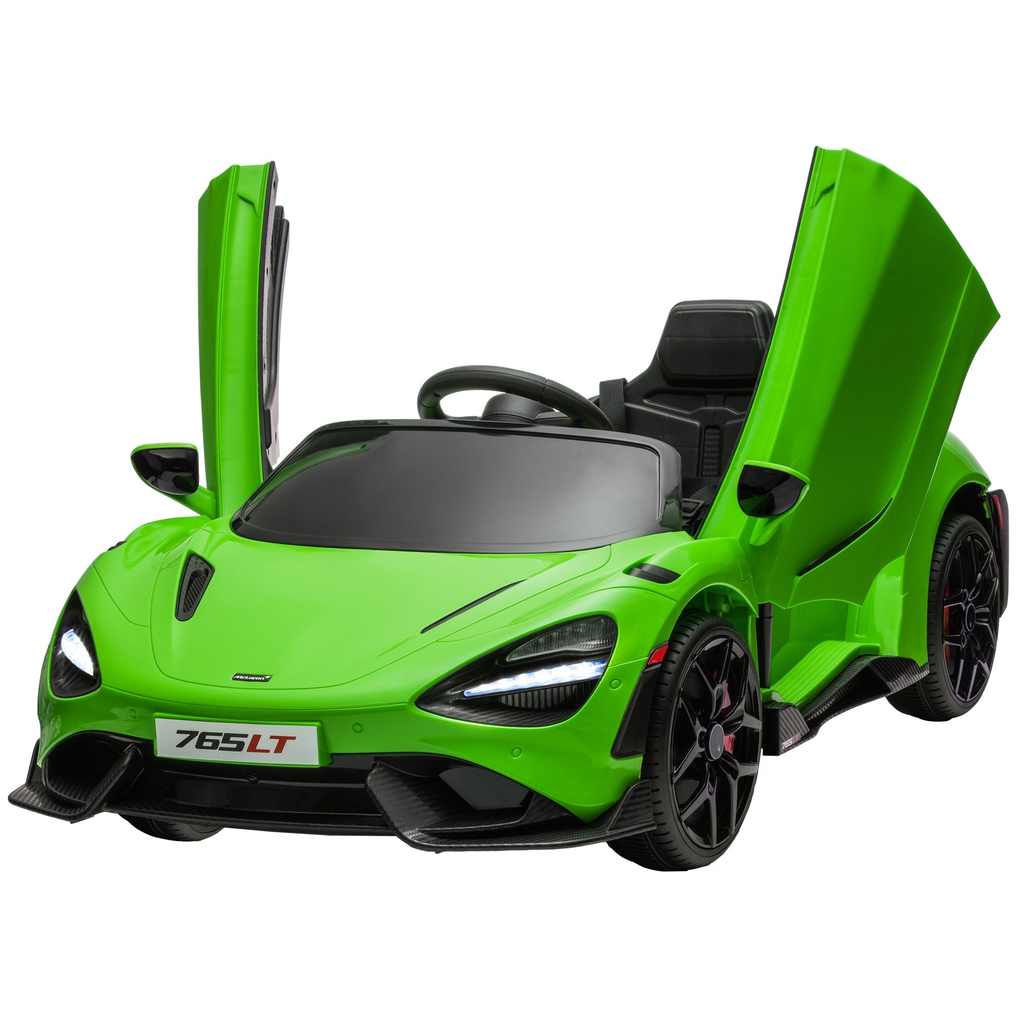 Qaba McLaren 765LT Licensed 12V Kids Electric Car w/ Scissor Doors, Training Wheels, Remote, Slow Start, Music Horn Green 