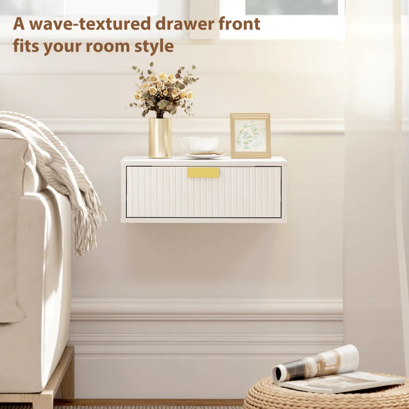Modern Floating Nightstands Set of 2, Wall Mounted Bedside Tables with Wave Drawer White