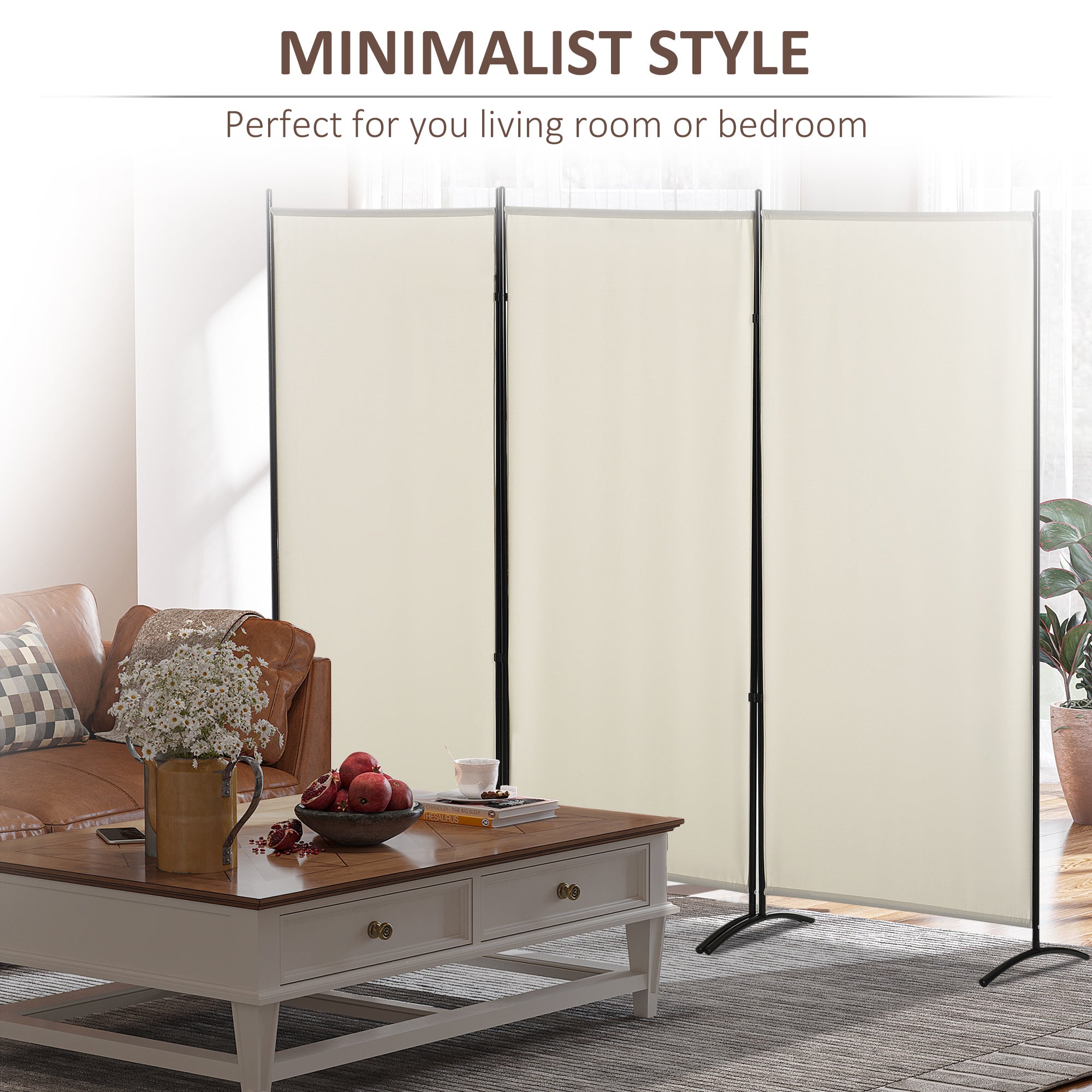 HOMCOM Discreet Division: 6' 3-Panel Double Hinged Folding Wall Privacy Screen for Indoor Home Office, Beige Finish 