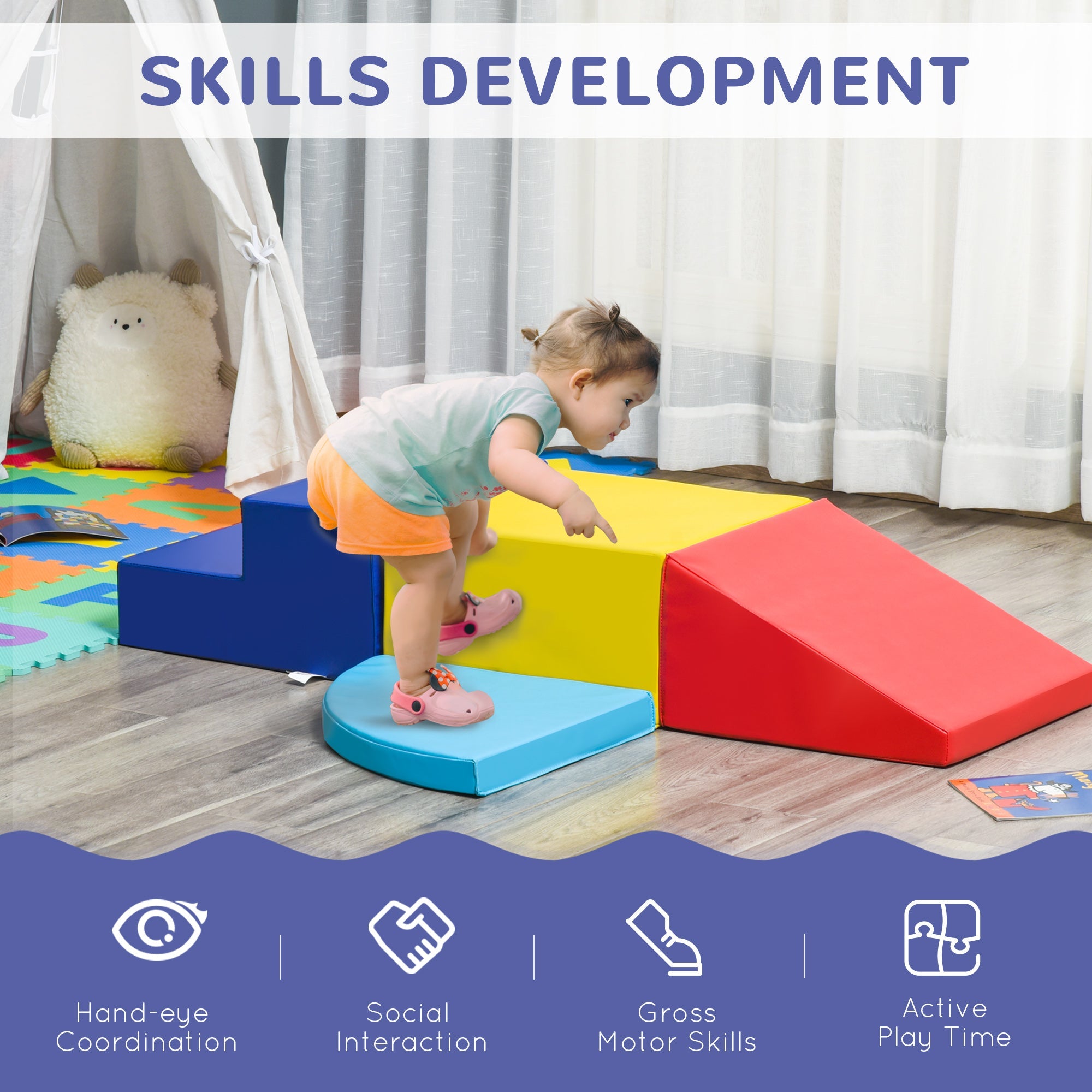 Qaba 4-Piece Foam Climb & Crawl Set: Lightweight Toddler Nuggets for Active Play Zone 