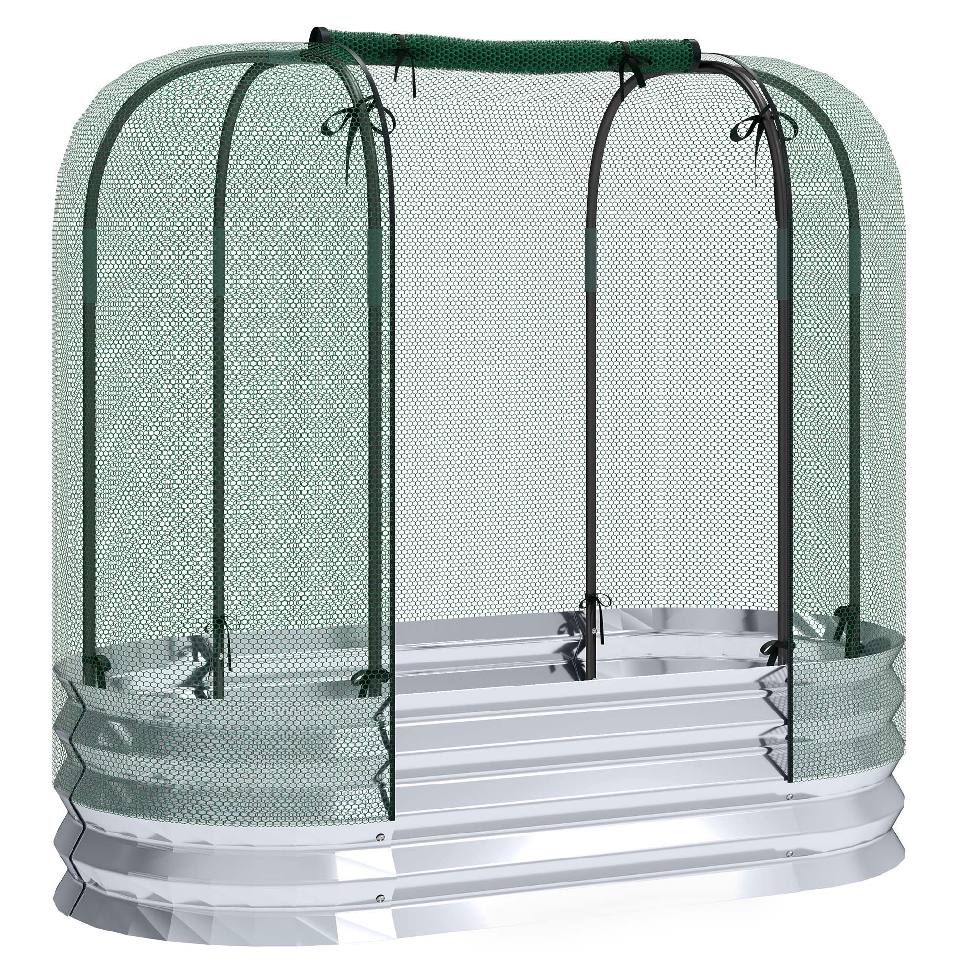 Outsunny Galvanized Raised Garden Bed with Crop Cage Protection Net Cover, Outdoor Planter Box for Vegetables, Flowers, Herbs 
