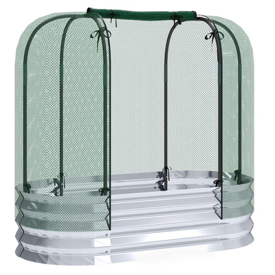 Outsunny Galvanized Raised Garden Bed with Crop Cage Protection Net Cover, Outdoor Planter Box for Vegetables, Flowers, Herbs 