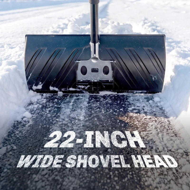 2-in-1 Snow Shovel & Ice Scraper, 22" Heavy-Duty Snow Pusher with Metal Wear Strip