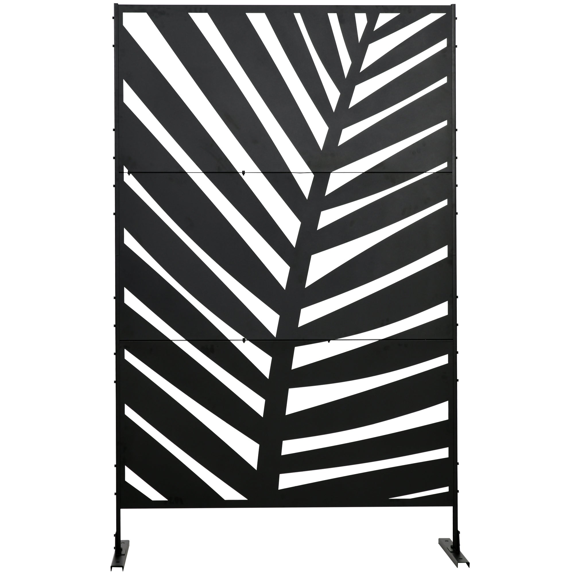 Outsunny Metal Outdoor Privacy Screen Decorative Freestanding Divider Panel with Stand Ground Stakes 