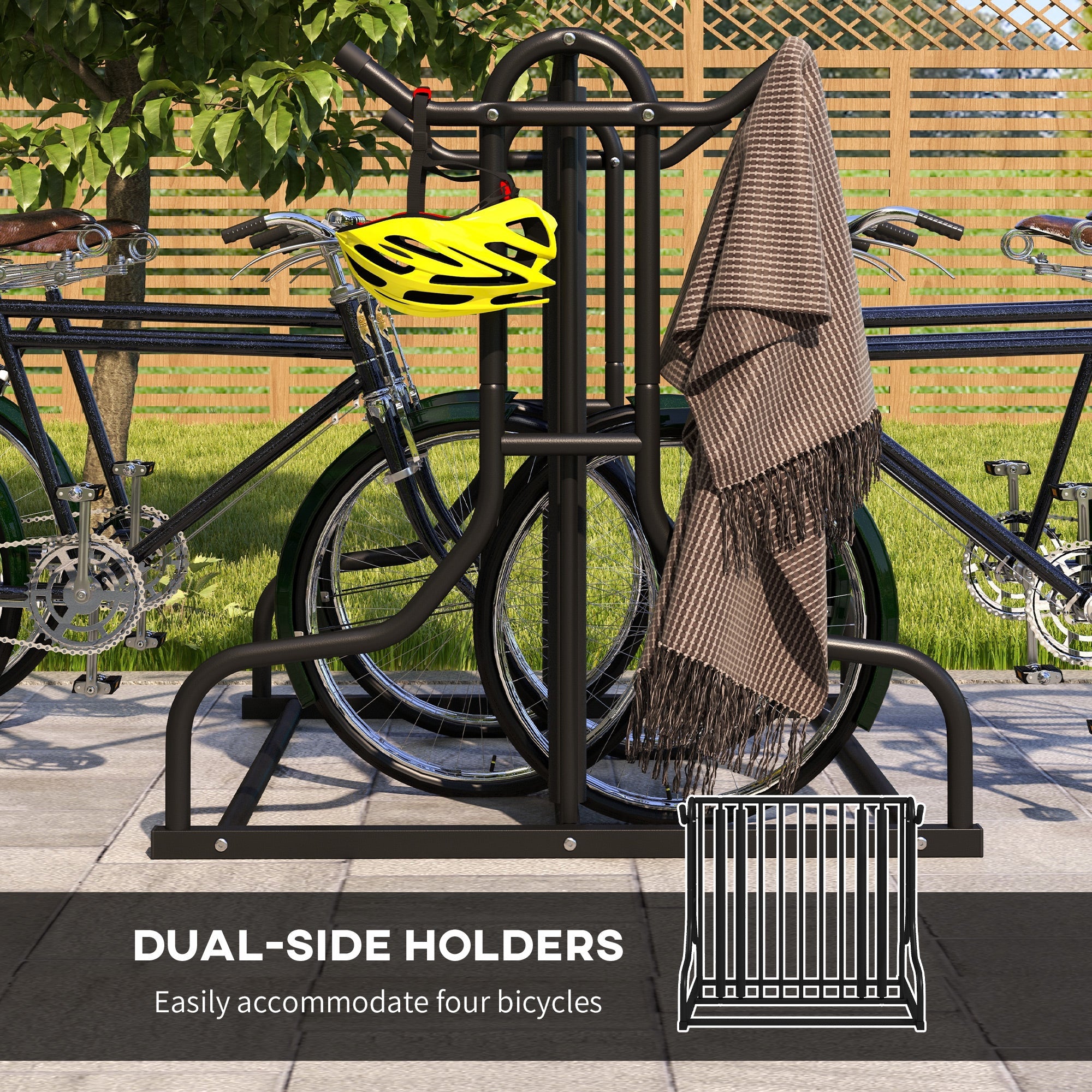 Soozier All-Steel Bike Rack, 35" Bike Stand, 4-Bike Capacity, Dual-Side, for Garages Streets Yards Schools 