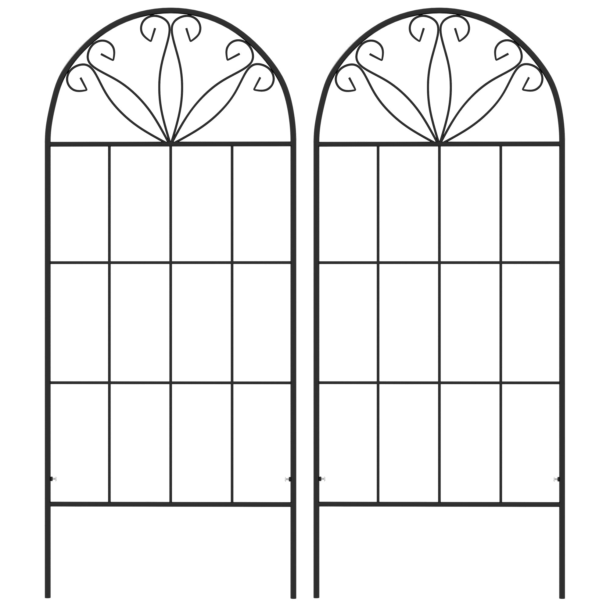 Outsunny Metal Garden Trellis Pack of 2 for Climbing Plants, Arched Grid Trellis Panels, 20" x 47", Black 