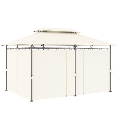Outsunny 10' x 13' Double Roof Patio Gazebo, Outdoor Gazebo with Curtains, for Garden, Lawn, Backyard and Deck, Cream White 