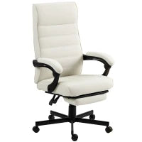 Office Chair, High Back Desk Chair, Swivel Recliner with Adjustable Height, Footrest and Padded Armrest, Cream White