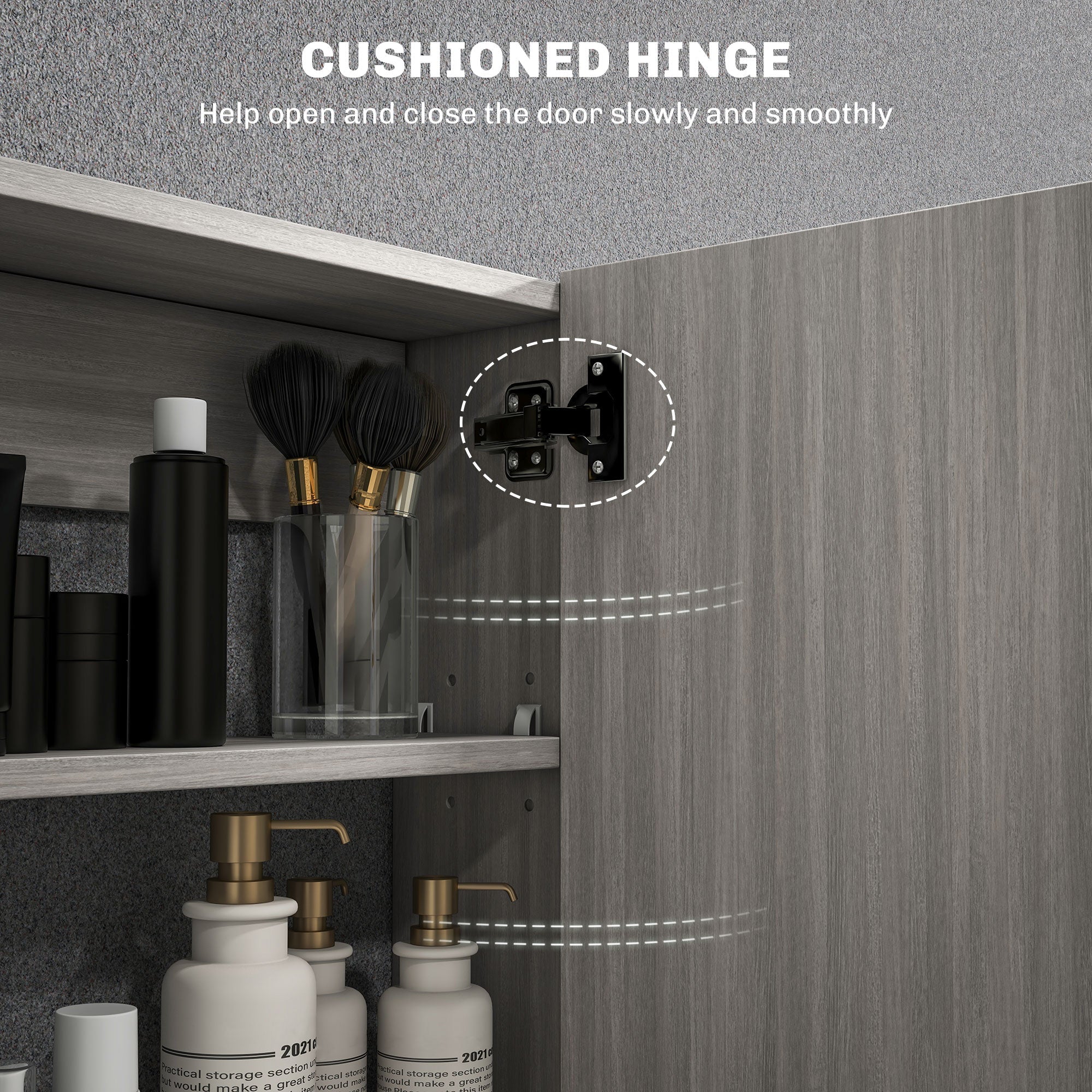 HOMCOM Wall-Mounted Bathroom Mirror Cabinet Double Door Storage Organizer Adjustable Shelf Grey 