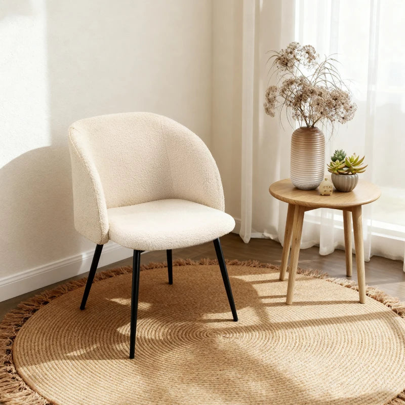 Dining Chairs Set of 2, Sherpa Fleece Upholstered Kitchen Chairs with Backrest and Steel Legs, Cream White