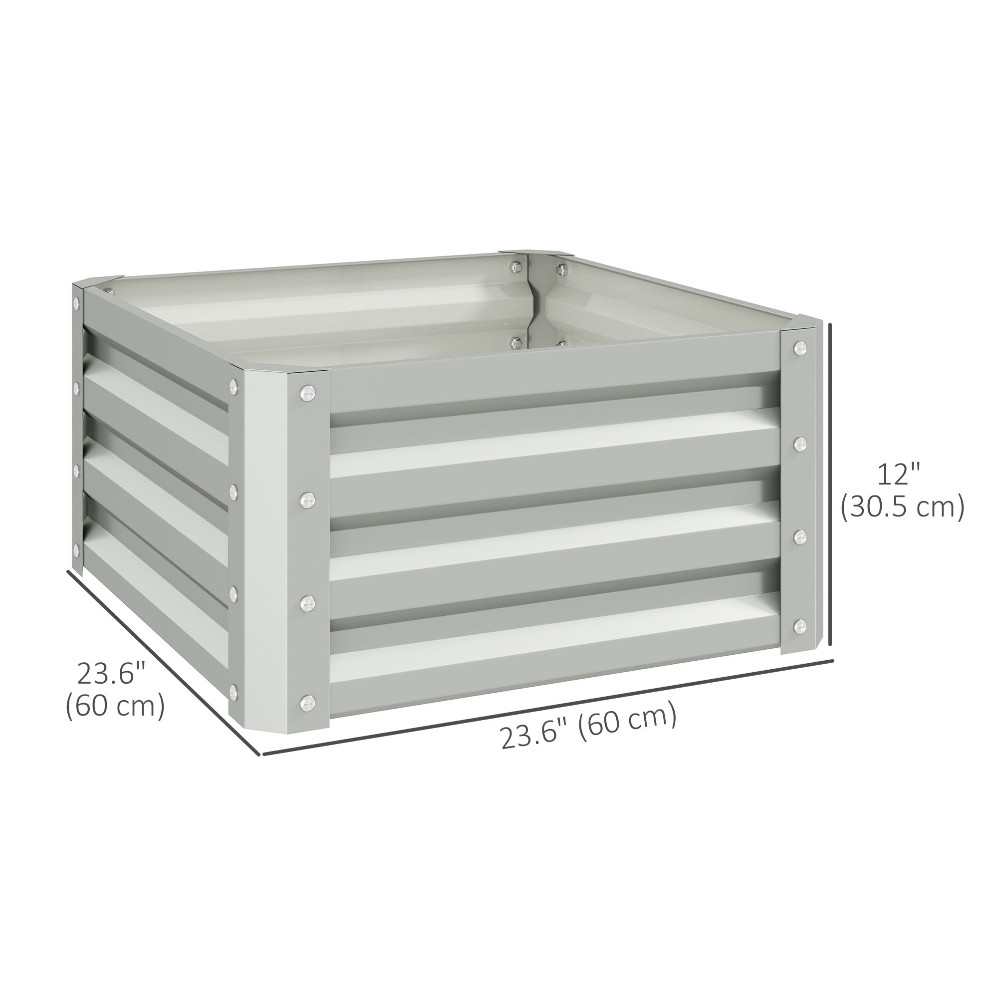 Outsunny 2' x 2' x 1' 2-Pieces Raised Garden Bed with Galvanised Steel Frame for Vegetables, Flowers, Herbs, Light Grey 