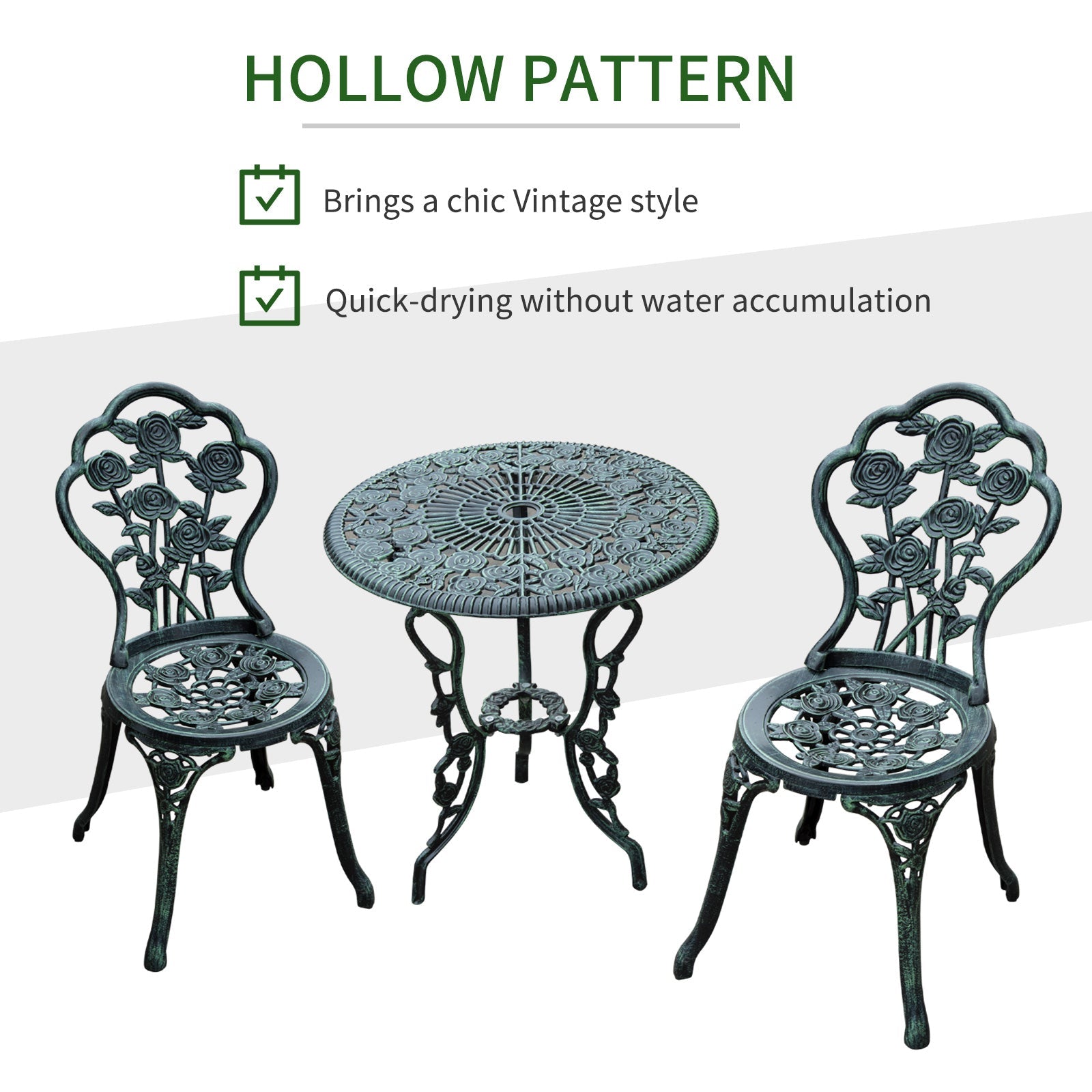 Outsunny 3 Pieces Antique Style Patio Bistro Table Chair Set Outdoor Garden Furniture Indoor Tea Table w/ Umbrella Hole and Chair Set| Aosom Canada 