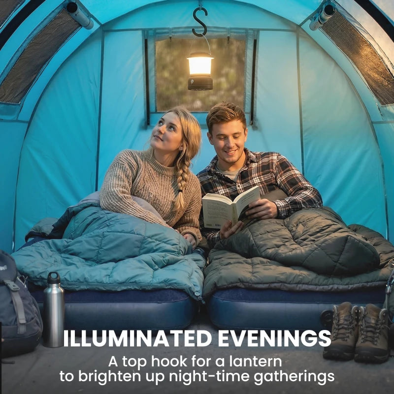 Outsunny 3-4 Person Camping Tent with 2 Rooms, 3000mm Waterproof Family Tunnel Tent with Carry Bag – Sky Blue