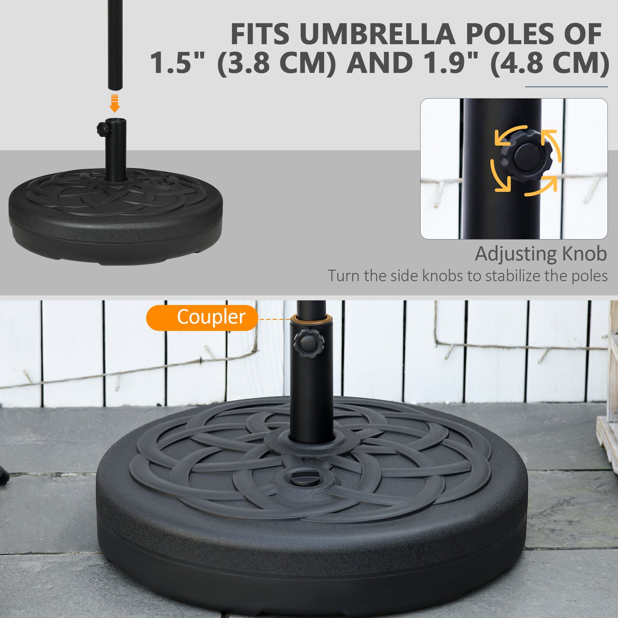 Outsunny 22" Round Patio Umbrella Base: 77lb Heavy Duty Fill Port Stand Black 