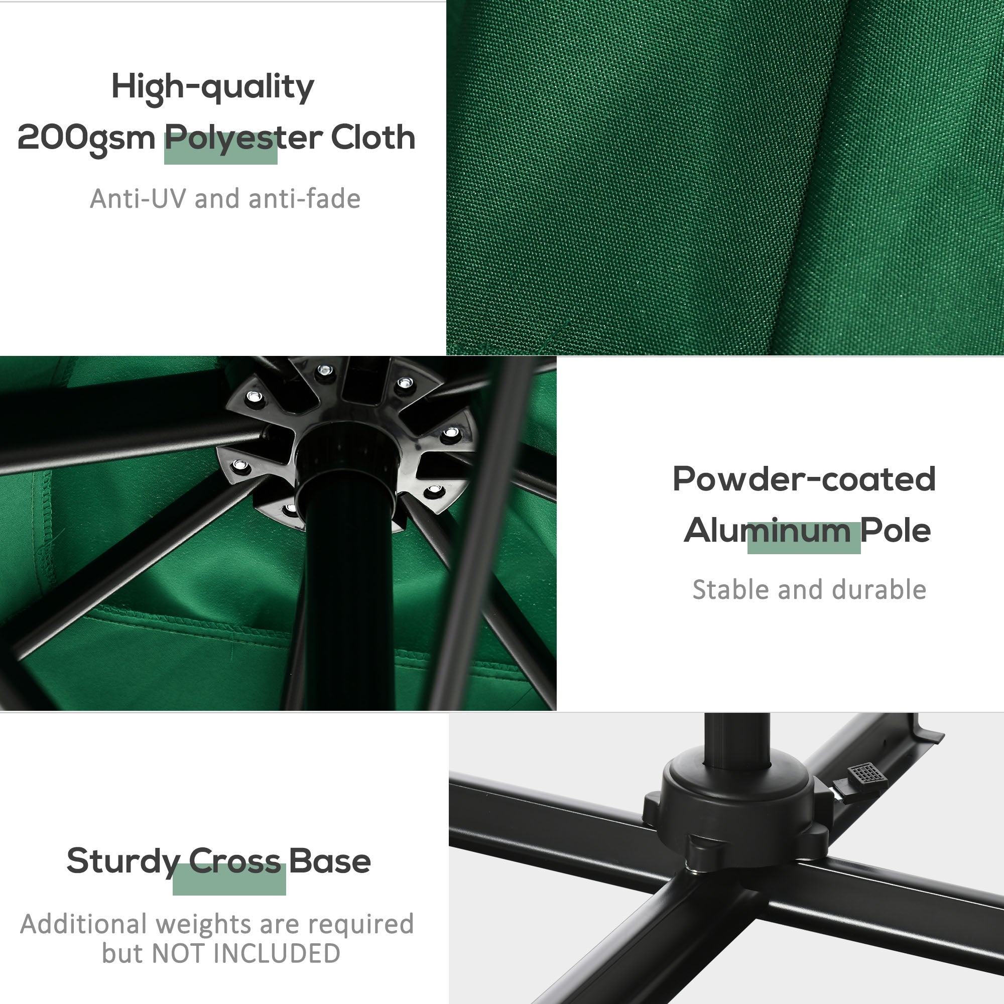 Outsunny Square Hanging Offset Patio Umbrella: 8'x8' Aluminum Cantilever Crank Parasol with 360° Rotation & Cross Base, Green 