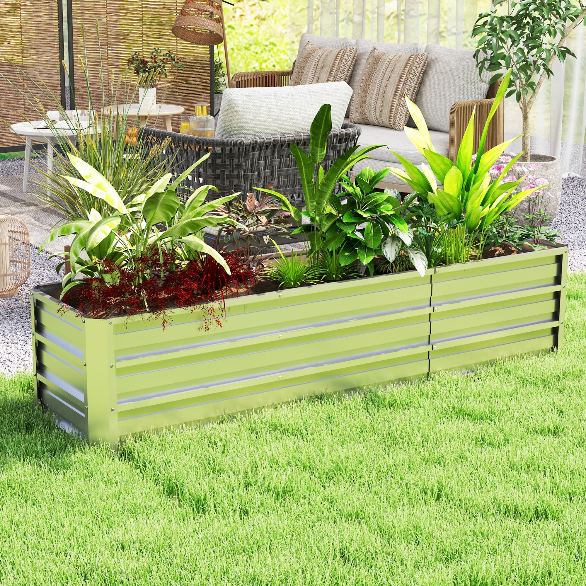 Outsunny Galvanized Raised Garden Bed, Elevated Large Metal Planter Box w/ Install Gloves for Backyard, Patio to Grow Vegetables, Herbs, and Flowers, Silver 