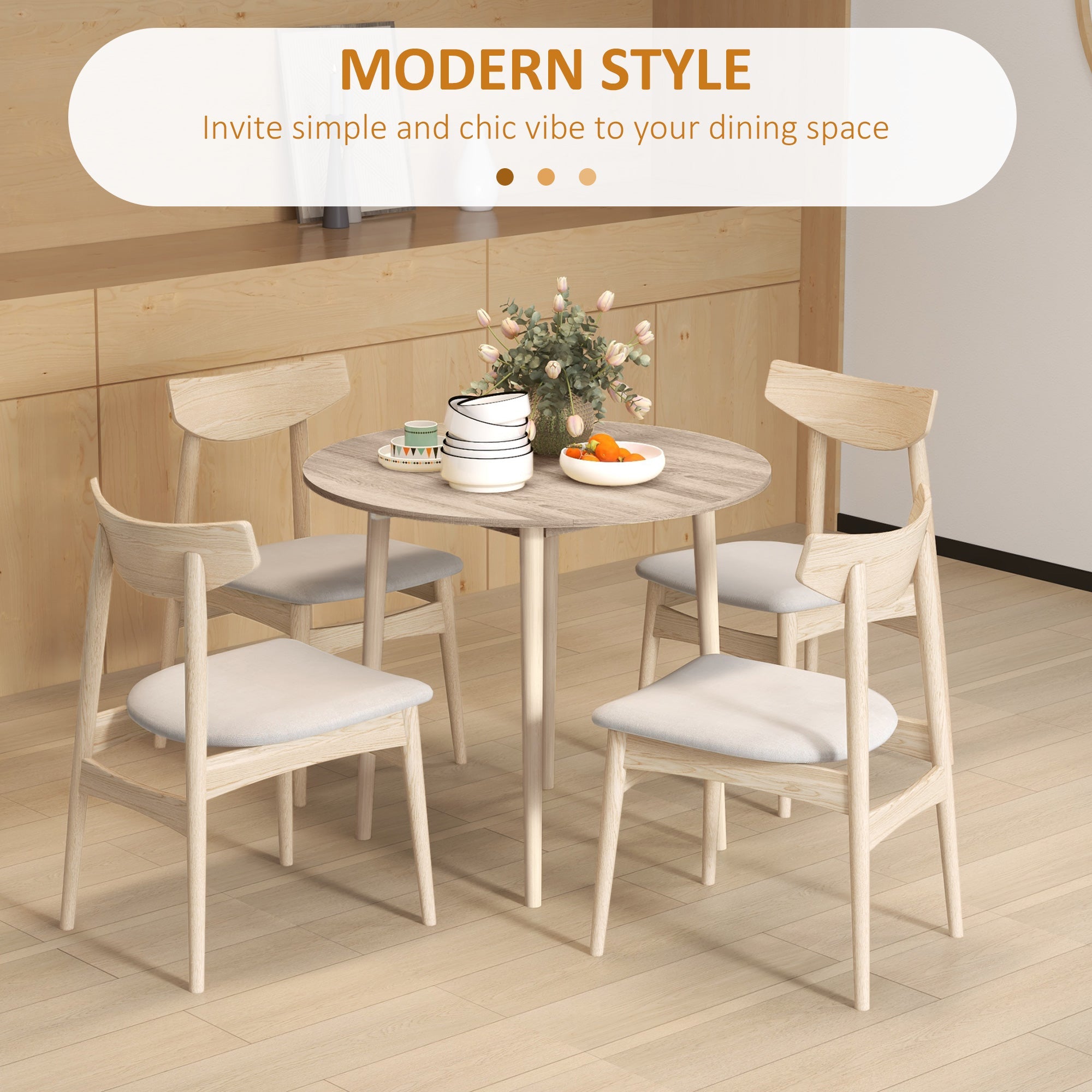 HOMCOM Folding Dining Table, Round Drop Leaf Kitchen Table for Small Spaces with Wood Legs, Oak 