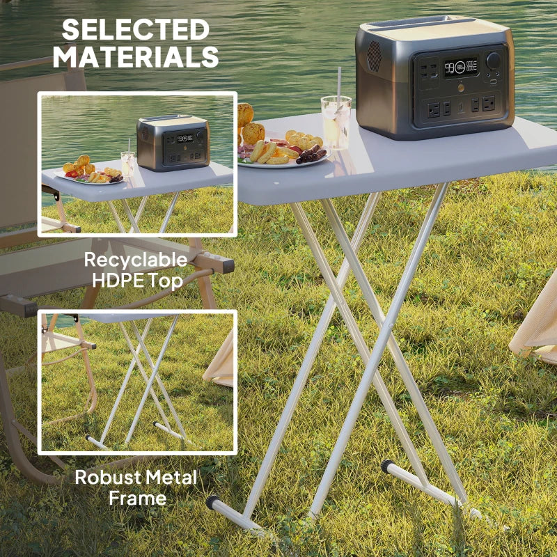 Portable Patio Side Table, Height Adjustable Outdoor Side Table, Folding Balcony Table with Metal Frame, Dark Grey