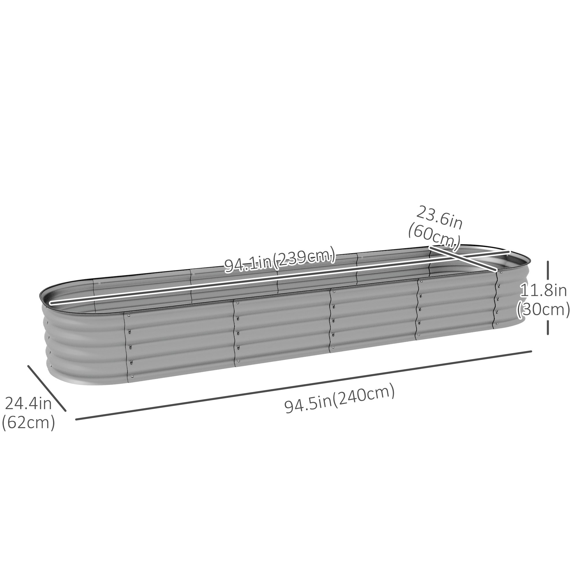 Outsunny Galvanized Raised Garden Bed Kit 79x2x1ft Metal Planter Box for Outdoor Gardening Silver 