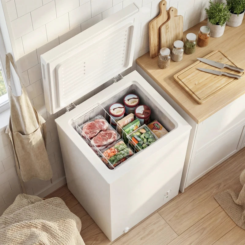 Mini Freezer, 3.5 Cu.Ft Chest Freezer with 5-Setting Adjustable Thermostat, Wire Basket, Quiet Operation, White