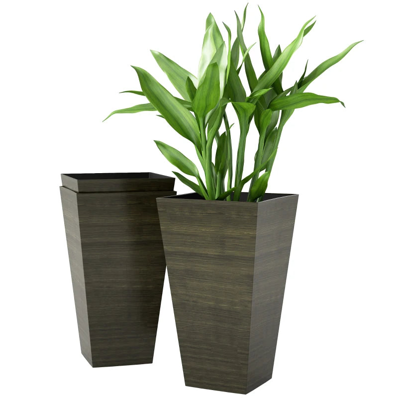 Tall Planter for Outdoor Plants Set of 3, 28 Inch Taper Planter with Drainage Holes, Bronze