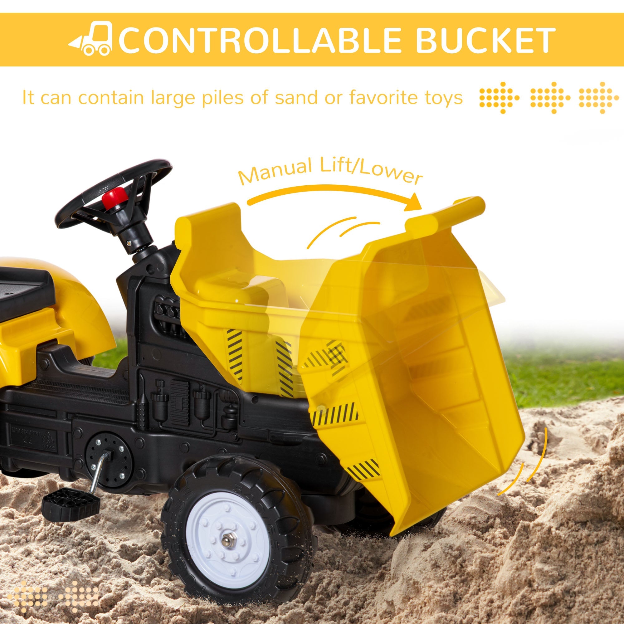 Aosom Kids Ride-On Excavator Manual Control Bucket Pretend Play Tractor Forward Backward Function 