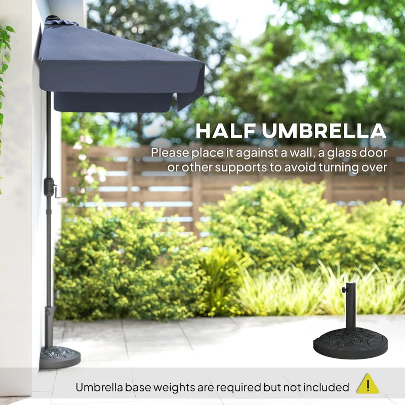 7.5ft Half Umbrella Semi Patio Parasol with Crank Handle, Top Vent for Garden, Balcony- NO BASE INCLUDED, Dark Blue