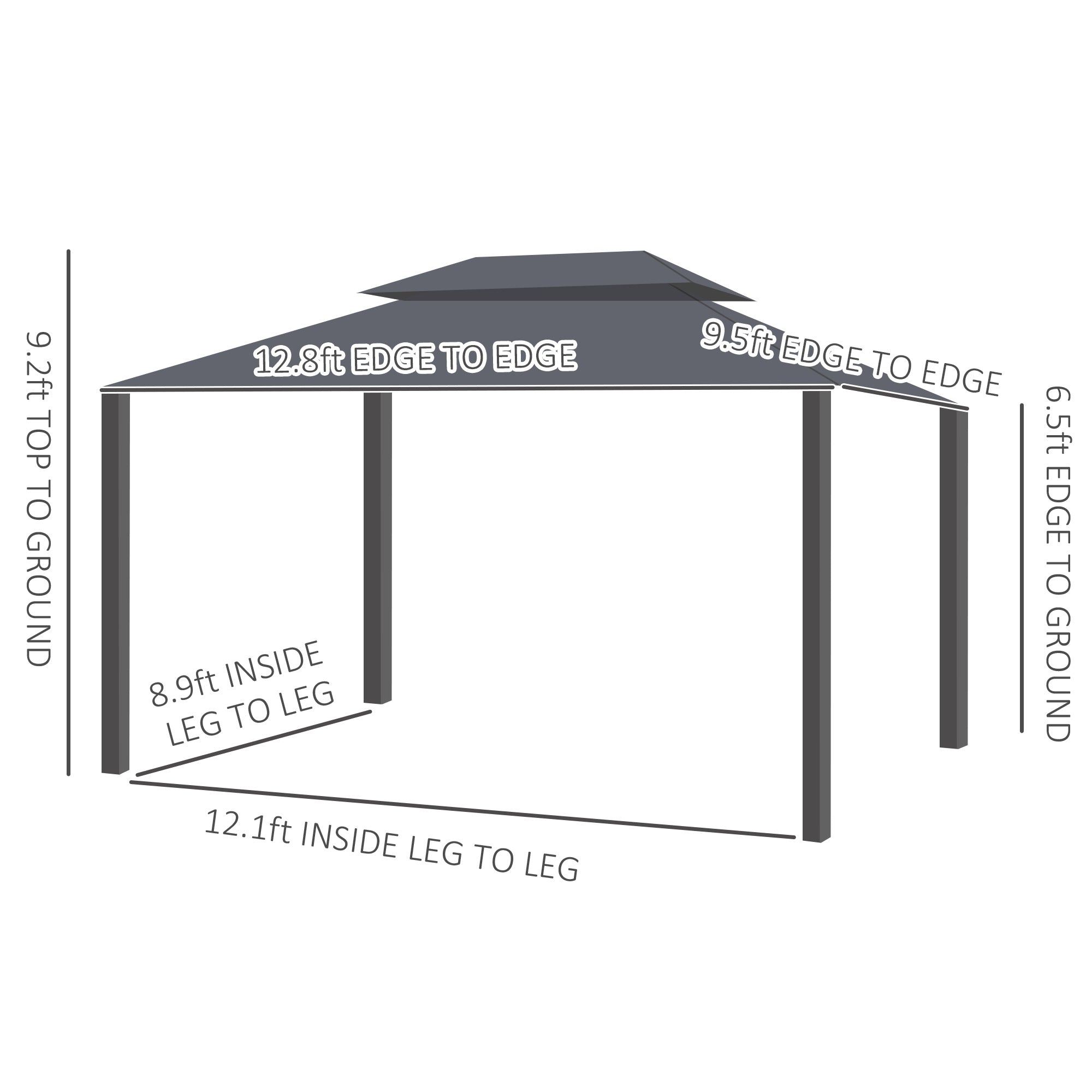 Outsunny Outdoor Patio Gazebo 13x10ft Canopy 2-Tier Roof Vented Mesh Sidewall Aluminum Frame Black 