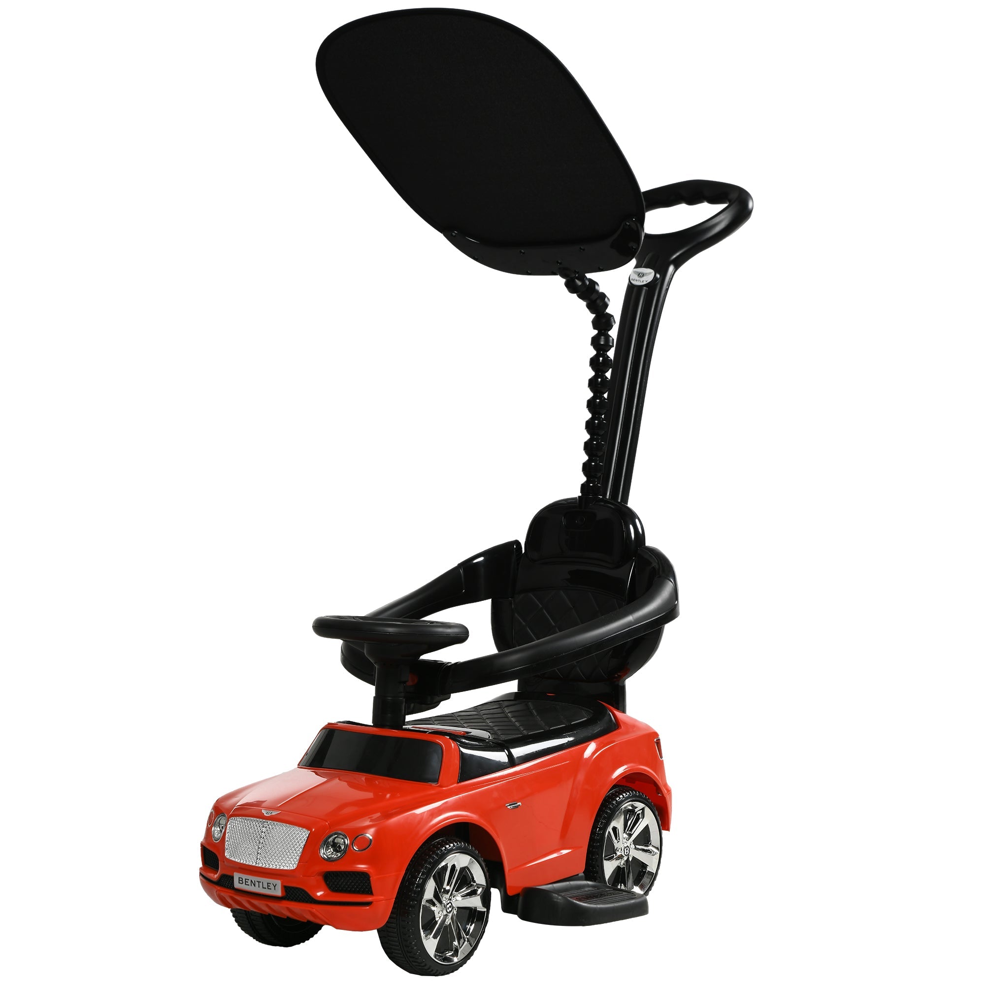 Qaba Bentley Bentayga Licensed Push Car, 3 in 1 Kids Ride on Car Foot to Floor w/ Music Horn, Red 