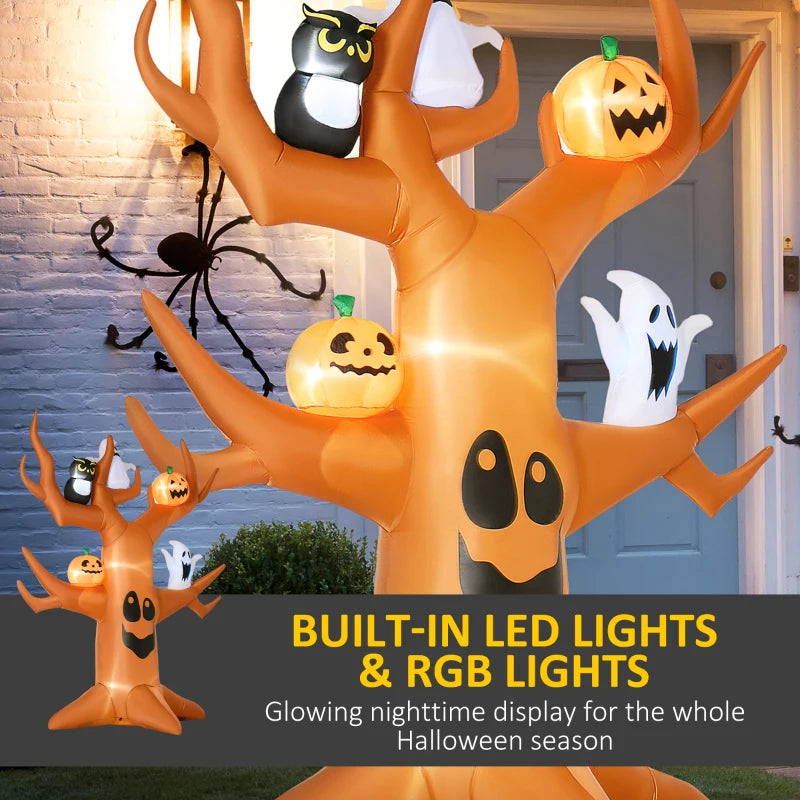 HOMCOM Inflatable Haunted Tree – LED Lighted Halloween Decoration with Owl, Ghost, and Pumpkins 