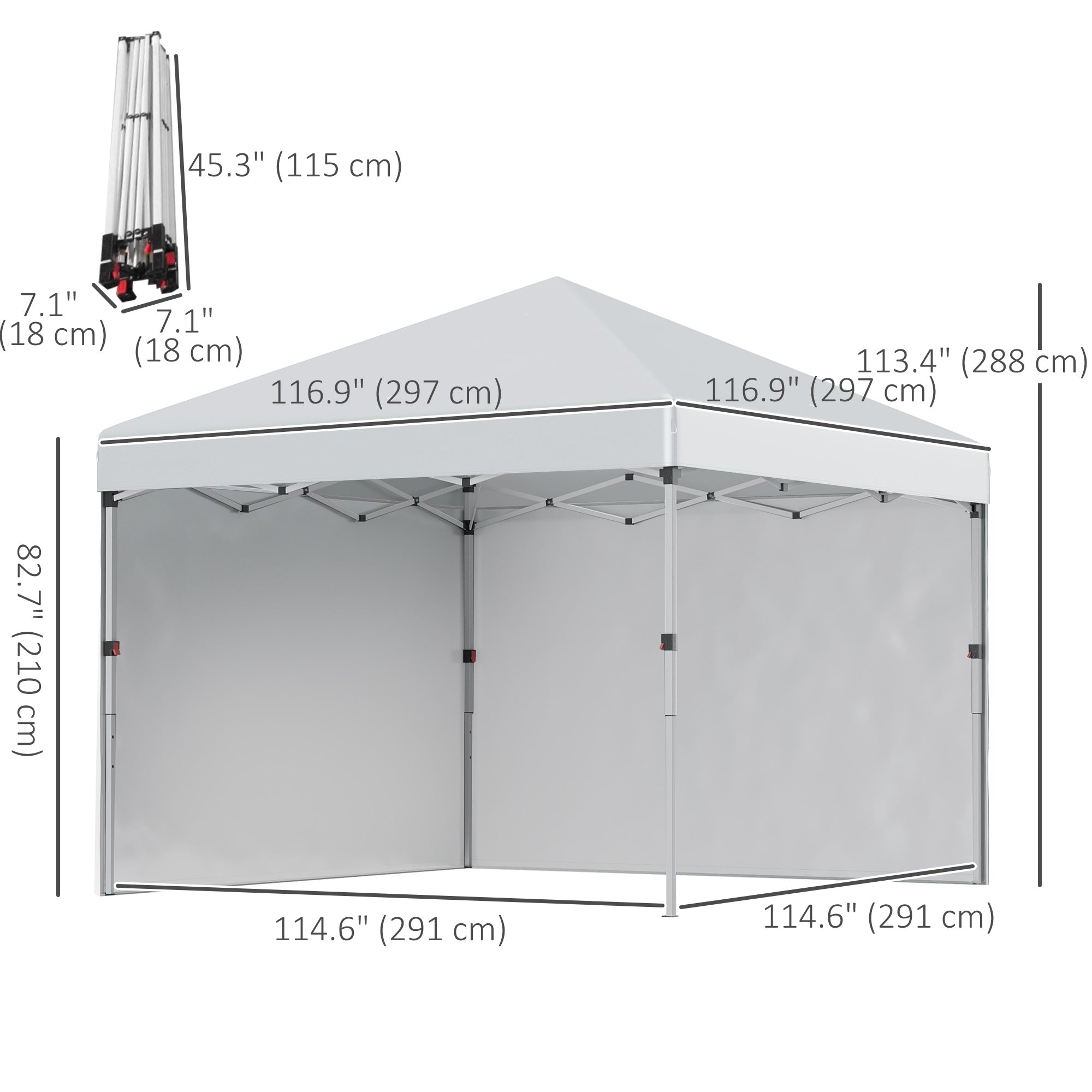 Outsunny 10' x 10' Pop Up Canopy with Sidewalls, Roller Bag, Height Adjustable Instant Tent for Outdoor Garden Patio, Light Grey 